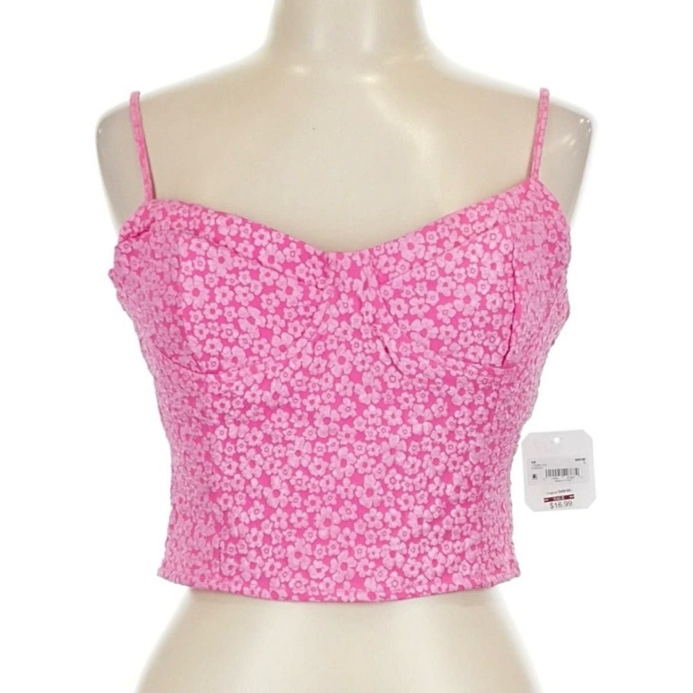NWT Altar’d State Pink Textured Floral Bustier Corset Crop Top Size Large